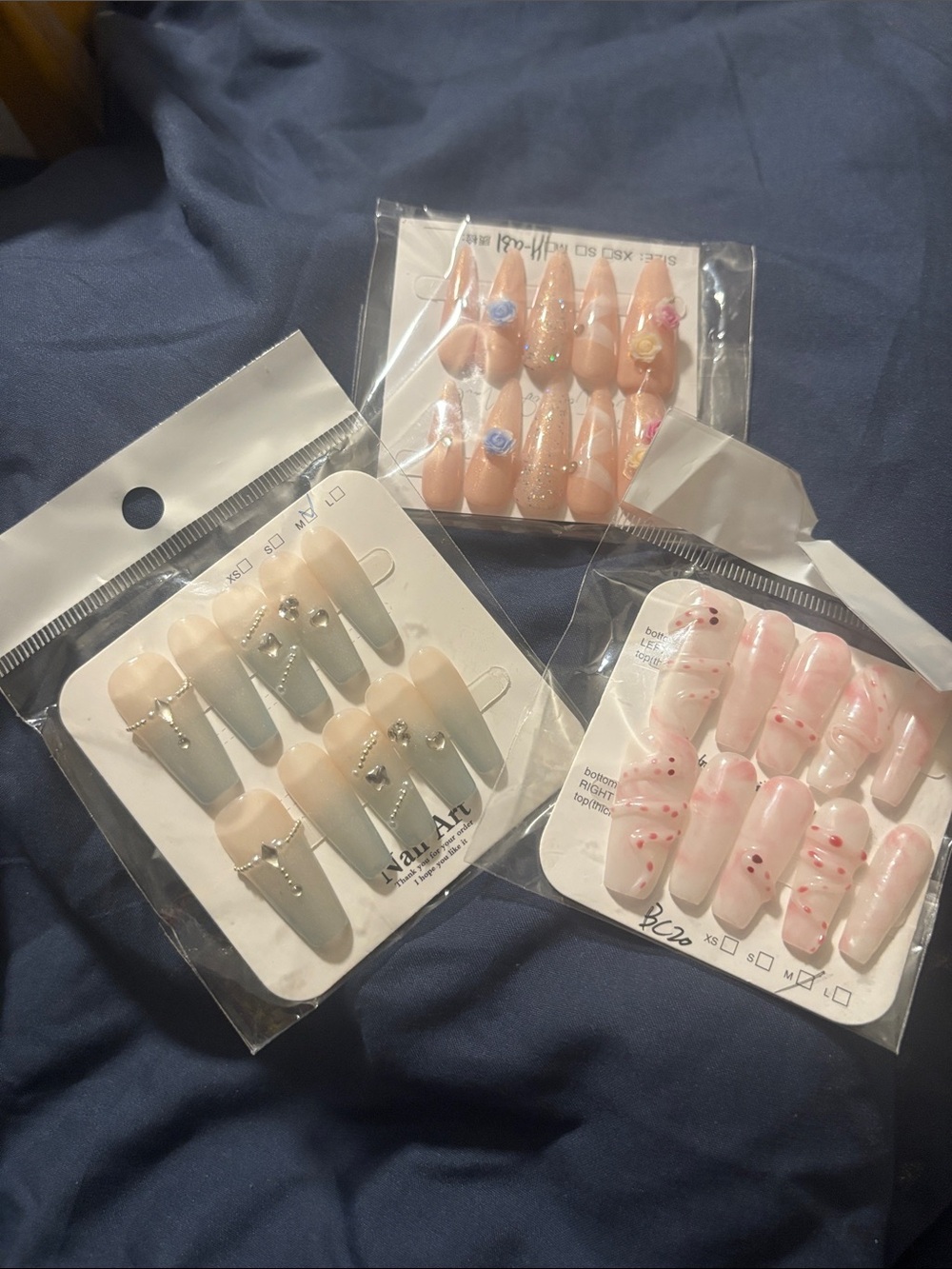 3 pairs of Assorted Press-On Nail Sets — Neutral, Blush & Gray